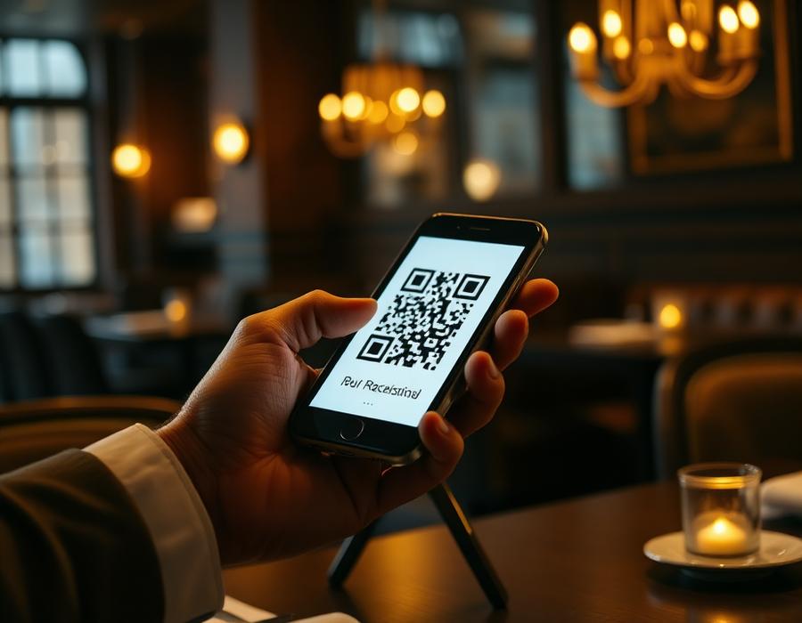 Guest scanning a table QR code with a smartphone